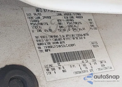 2003 Ford Expedition Xlt from USA, damaged, VIN 1FMRU15W53LC45891